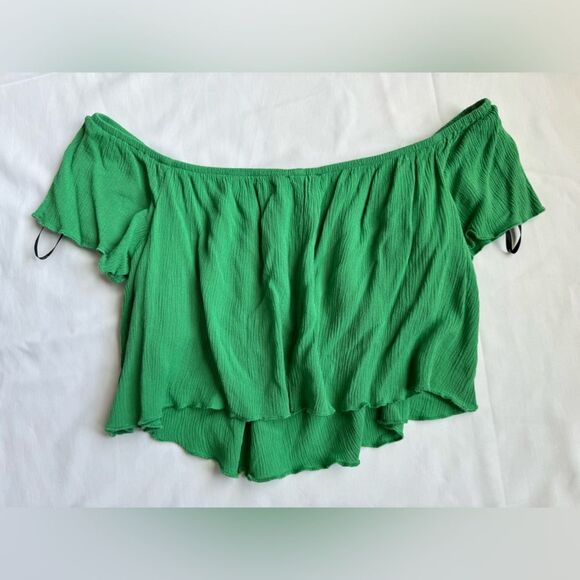 Forever 21 Green Off-the-Shoulder Flowy Crop Top – Size S - Picture 2 of 5